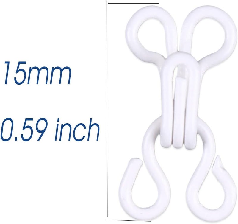 PECMER White 100 Set Sewing Copper Hooks and Eyes Closure for Sewing Clothing Bra Hooks Replacement - 2#(15mm) - Image 2